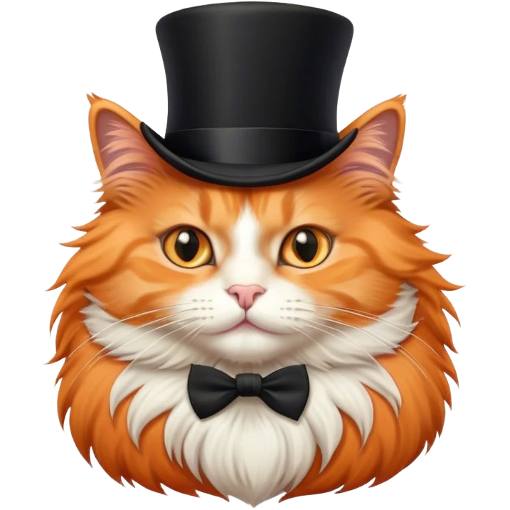 fluffy elegant orange cat with top hat black emoji