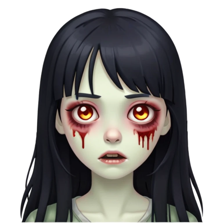 A zombie girl with long black hair, with her bangs covering her forehead

 emoji