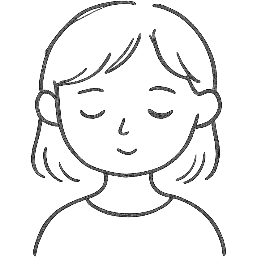 demure girl in hand-drawn black outline style emoji