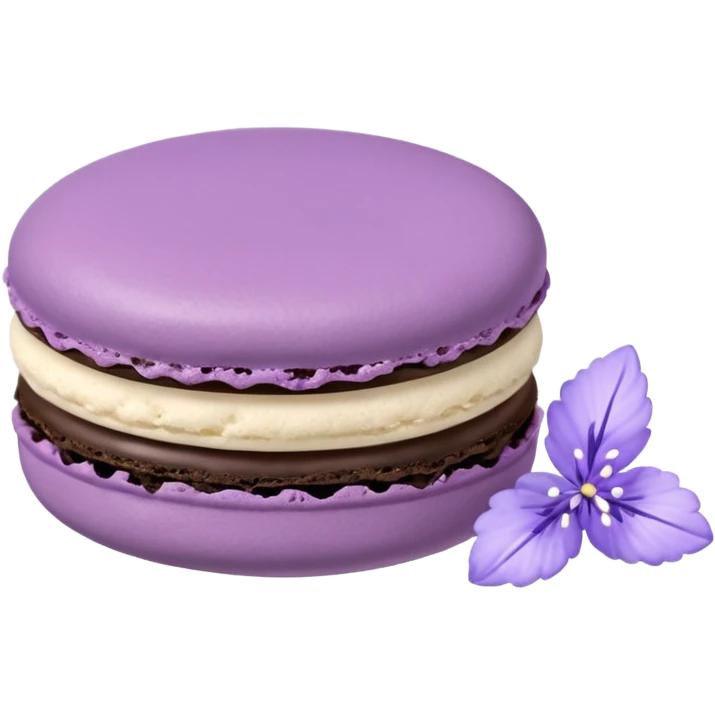 Realistic pastel purple macaroon with purple fillings  and some lavender flowers on the side emoji