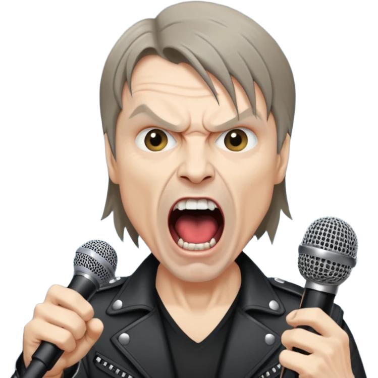 bruce dickinson, metal musician, screaming with mirophone emoji