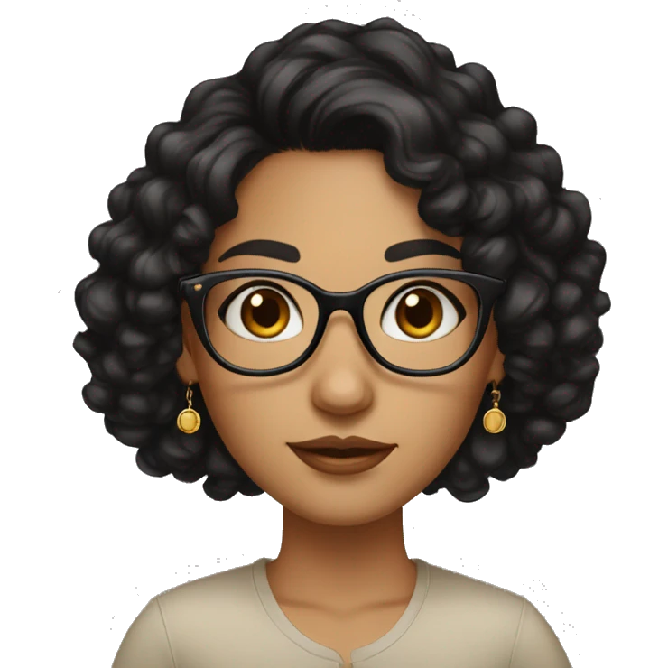 girl, big nose, long curly black hair, earrings, dark brown eyes, tan skin, freckles, glasses, glamour emoji