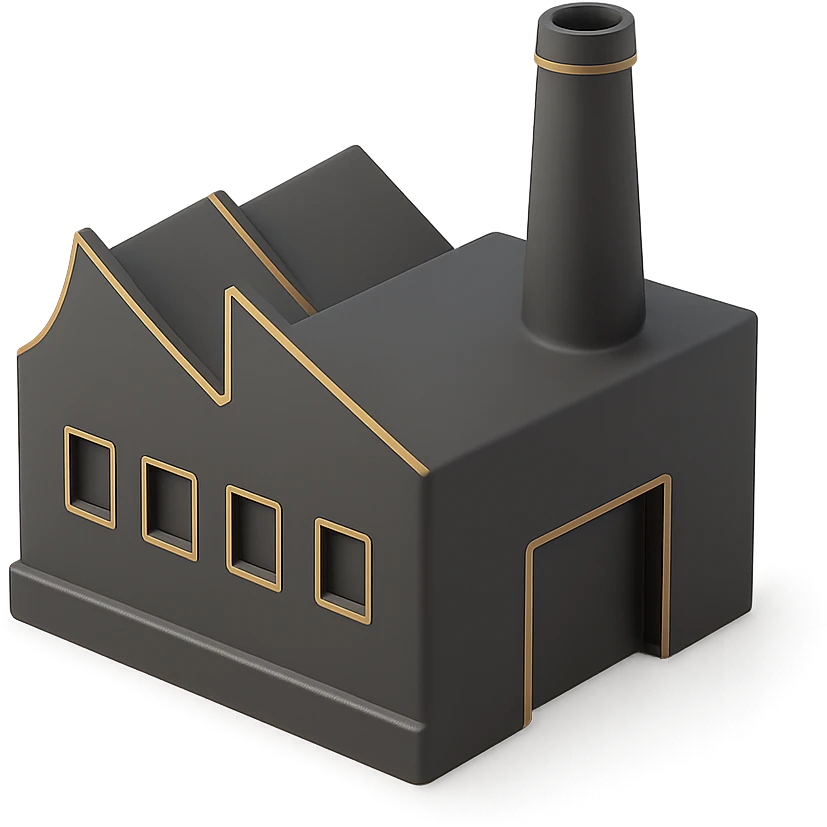 a factory building in 3D black style emoji