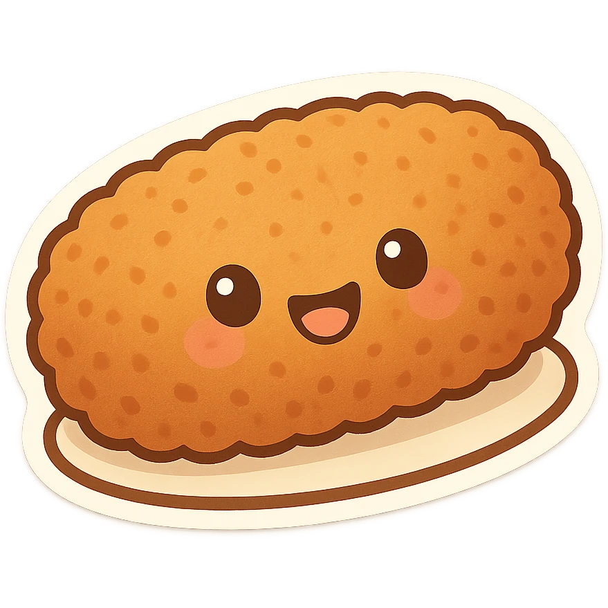 cartoon style Dutch kroket with smiling face emoji
