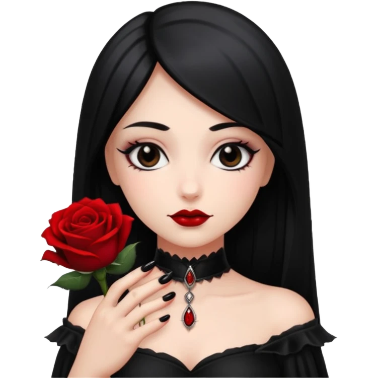 Gothic black nails holding rose  emoji