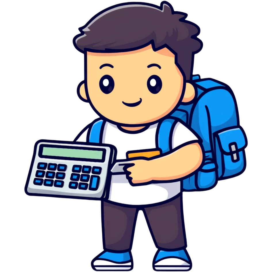 A student with backpack and calculator emoji