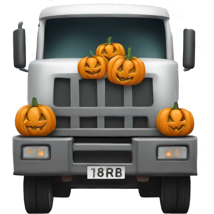 unladen lorry side view with Halloween spooky pumpkin as cargo emoji