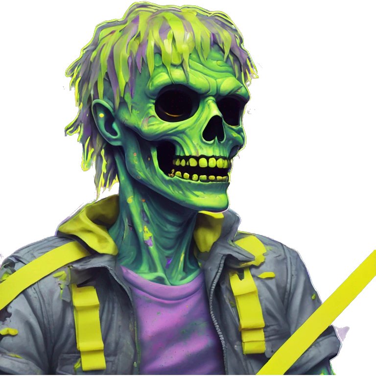 Zombie_ Vaporwave black holographic oilslick zombie yellow caution tape emoji