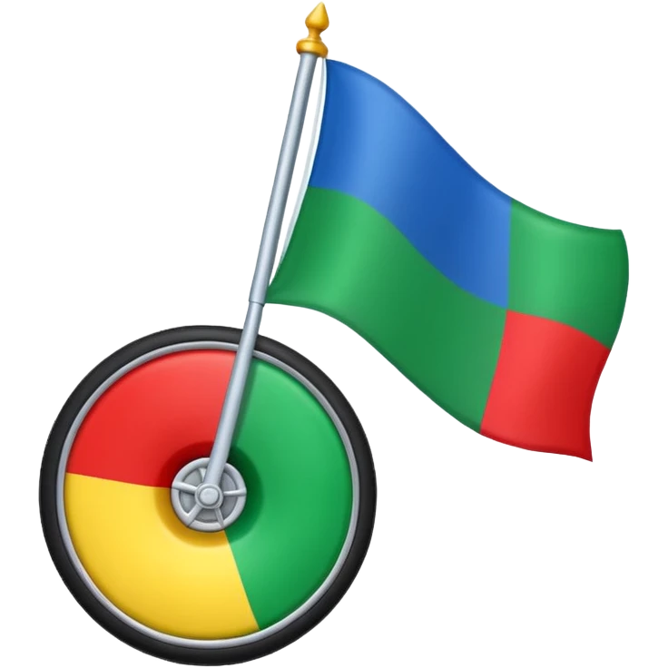 Emoji drapeau moitié à la verticale bleu en haut vert en bas avec une roue rouge au millieu  roue en plein millieu du drapeau bleu à la. Moitié de en heut et vert à la moitié de en bas emoji