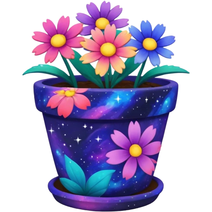 Galaxy Painted flower clay pot of Galaxy Petalled Flowers emoji
