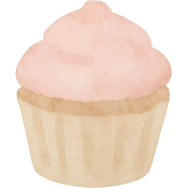 cupcake with pink icing watercolor illustration emoji