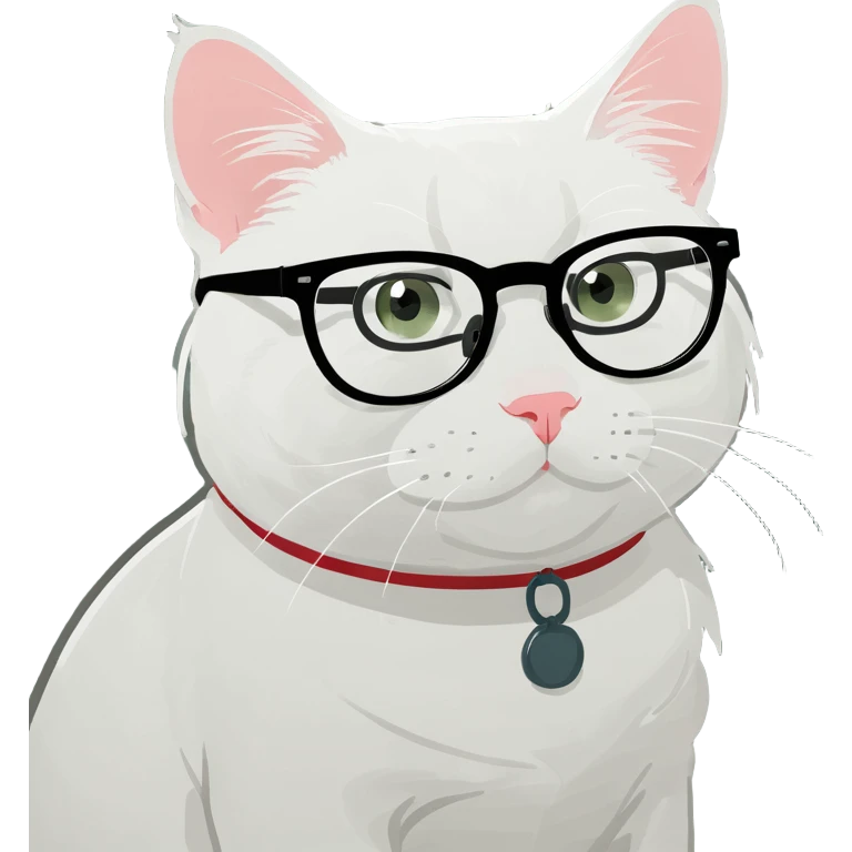 white cat, sitting, wearing glasses emoji
