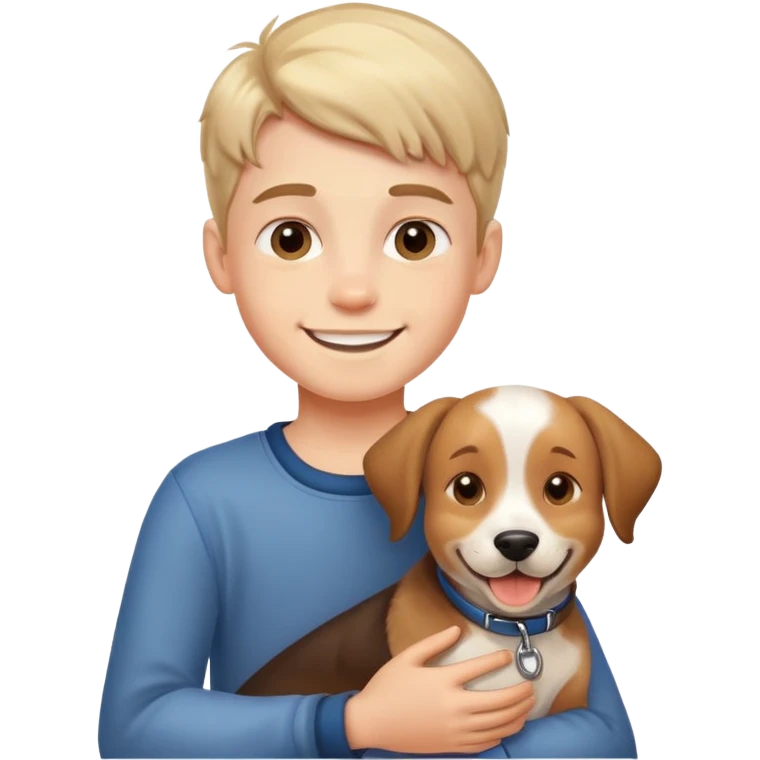 smiling boy with dog emoji