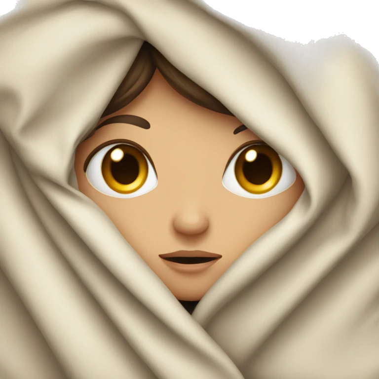 Brunette white girl hiding in blankets emoji
