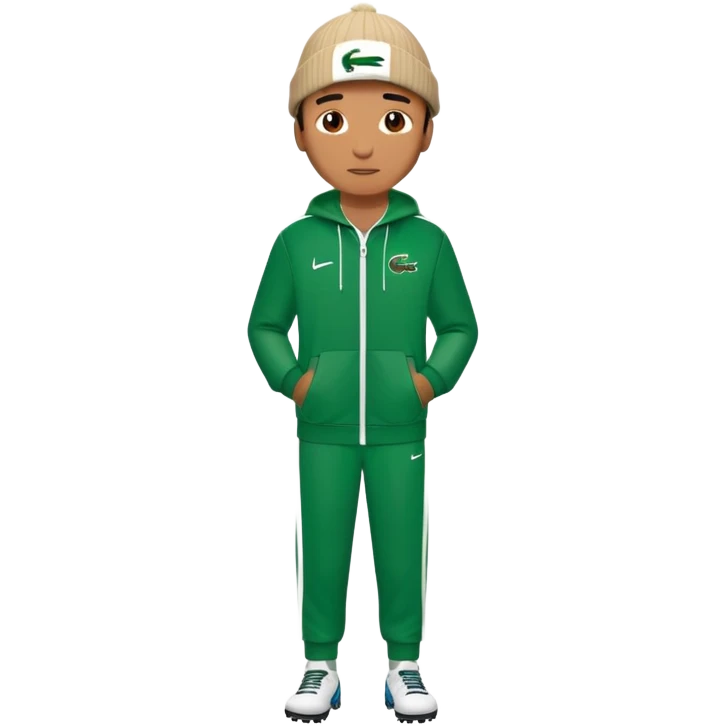 Un homme avec un survet de foot et un bonnet lacoste emoji