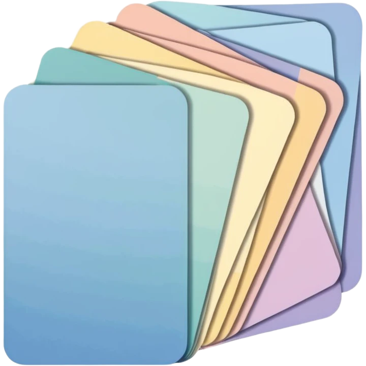 house paint swatches. there should be 3 or 4 cards of different colours, with different shades of that colour, in rectangle shape, overlapping. simple and not busy emoji