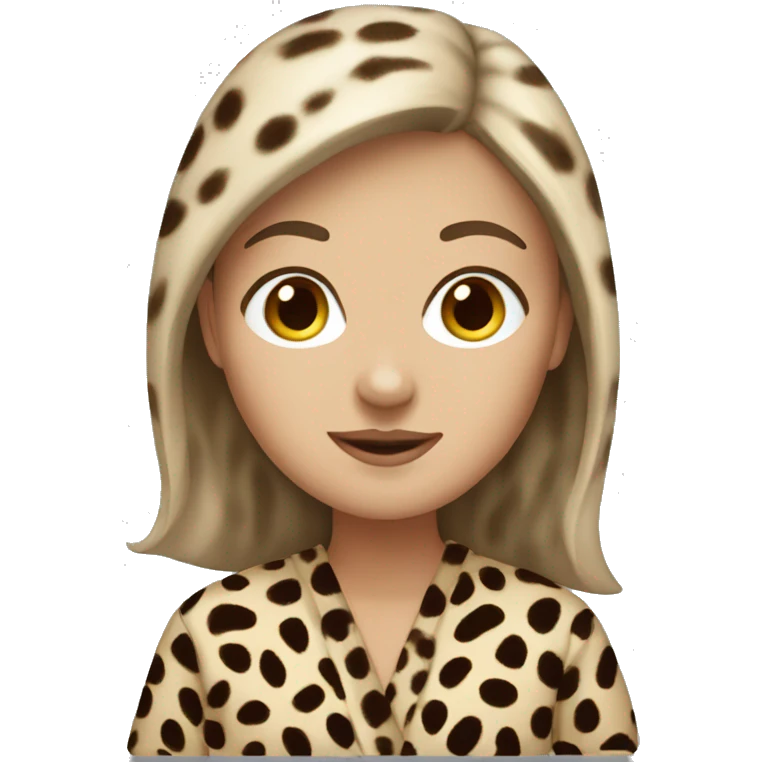 brown hair white girl wearing cheetah robe emoji