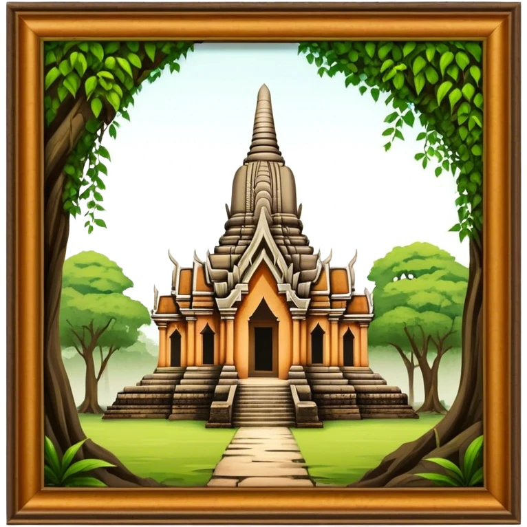 Cinematic Realistic Ayutthaya Ruins Landmark Emoji, depicted with ancient temple ruins amid lush greenery rendered with dramatic textures and nostalgic, warm lighting. emoji