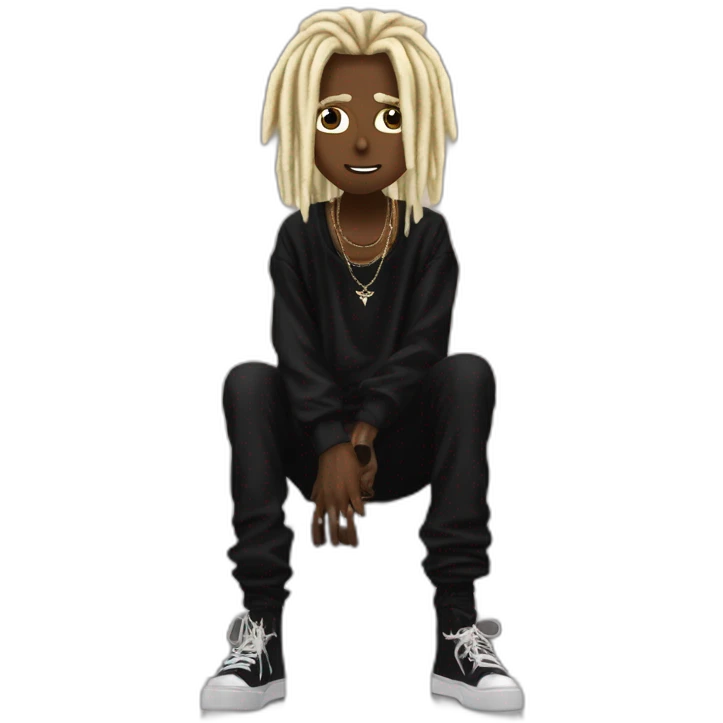 playboi carti blonde dreads with black shirt on that says opium with this symbol “*” with black pants and rick owens shoes on and also black durag emoji
