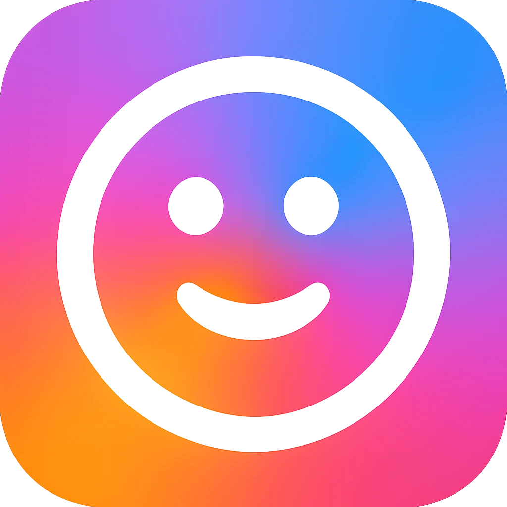 Frame 1: Colorful gradient background with smiley face, no grid lines (keyframe for morph animation) emoji