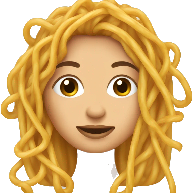 a woman’s face with spaghetti as hair emoji