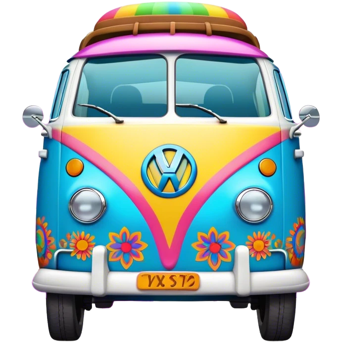 3D, psychedelic colored hippie style Volkswagen  emoji