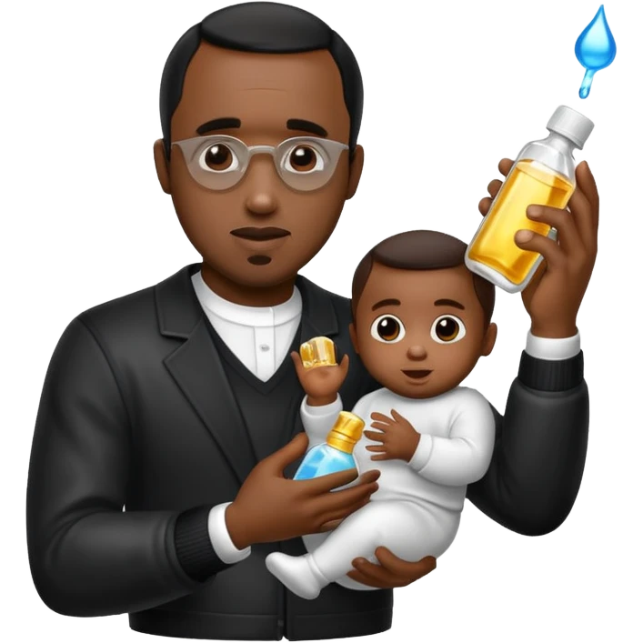 Diddy party with diddy holding baby oil emoji