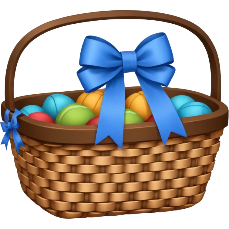 A basket with a blue ribbon on the handle emoji