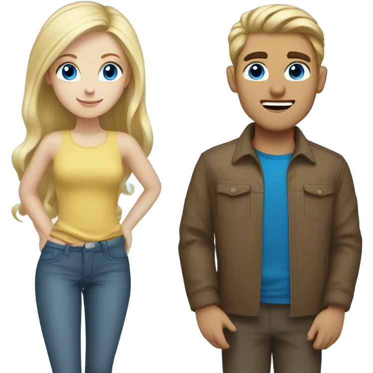 A blonde haired girl with her brown haired boyfriend. They both have blue eyes  emoji