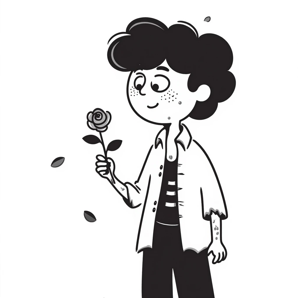 boy zombie with black hair emo and rose emoji