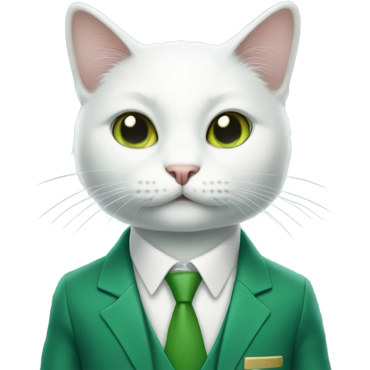a white cat manager in green suit  emoji