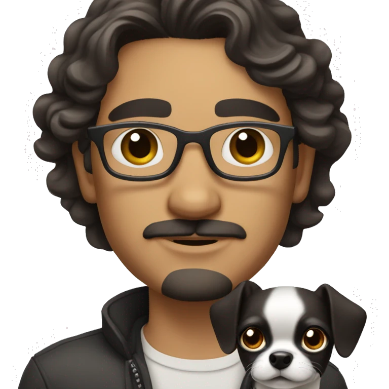 dark hair dark eye man with short mustache wearing glasses holding chihuahua emoji