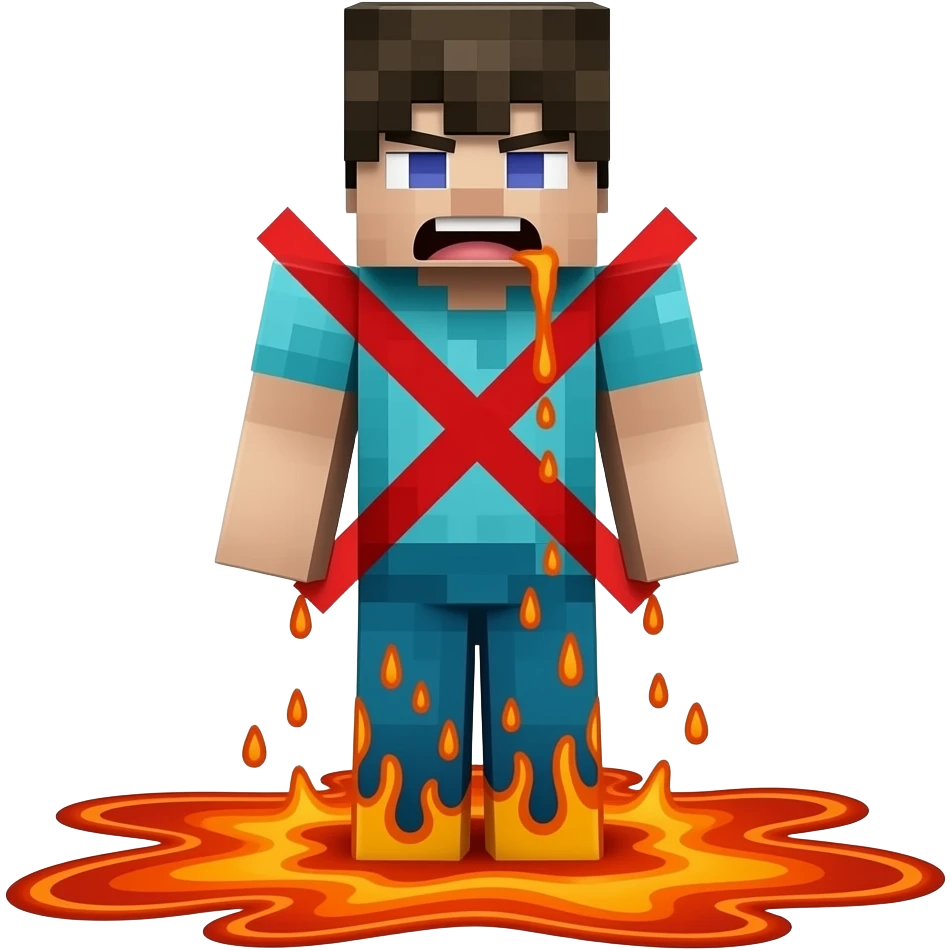 YouTuber LAkiYT's Minecraft skin blue dies in lava and have red x on body emoji