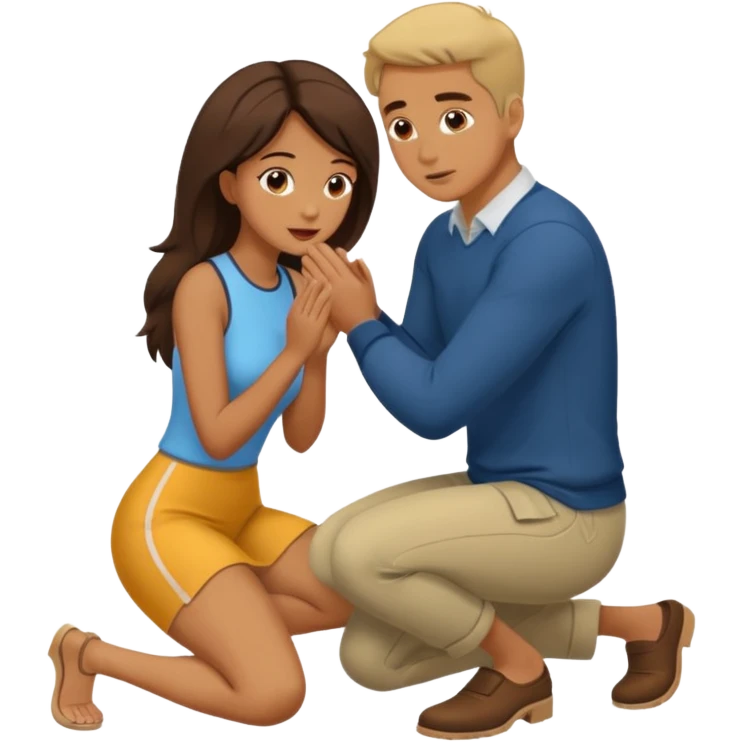 Mulher de joelhos aos pés de um homem fazendo um boquete nele emoji