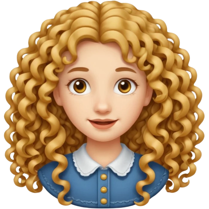create a frontend girl that has an oval face and very very long curly hair and has braces  and white emoji
