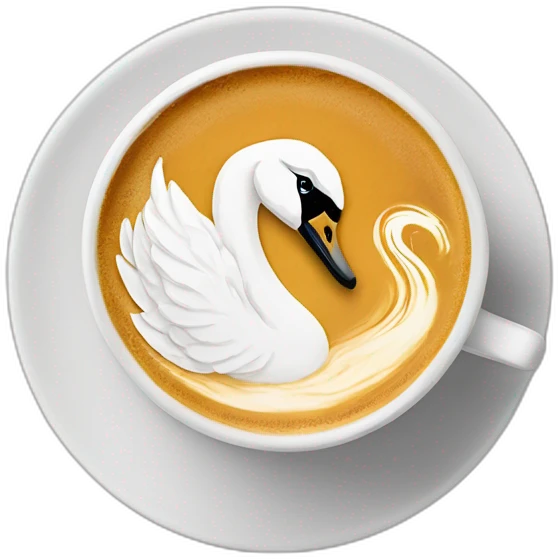 Flat white with latte art of a swan emoji