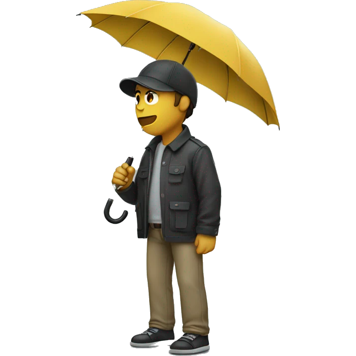 Guy standing against wall holding umbrella in rain  emoji