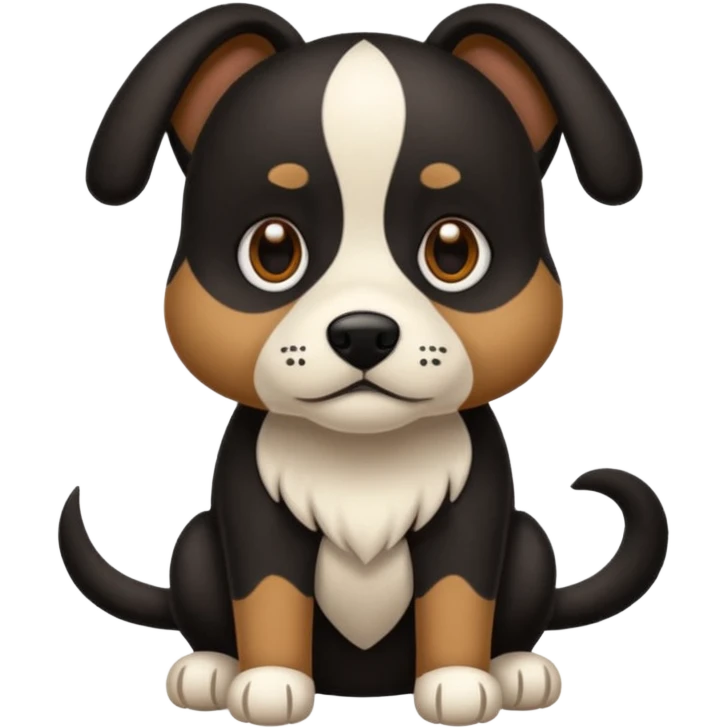 haz un perro negro con las patas y el ozico blancos toques marrones mucho pelo y ojos marrones menos marron emoji