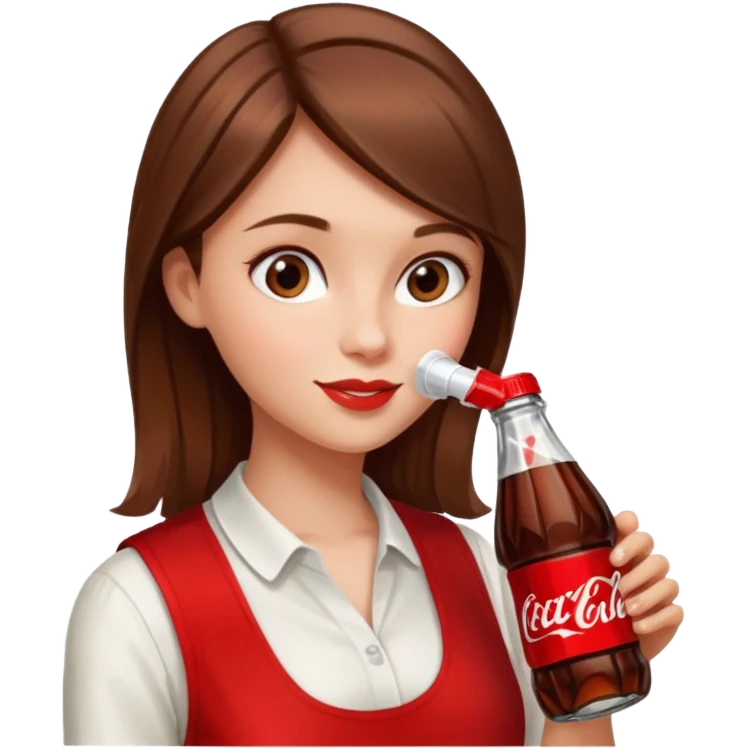 a girl with brown hair drinking a bottle of coca cola emoji