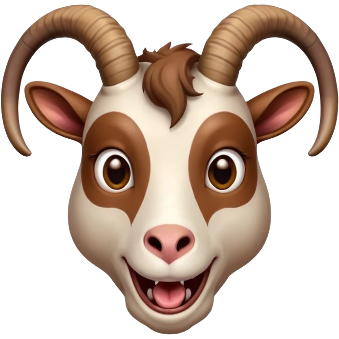 Cinematic Comical Brown Goat Portrait Emoji, Head tilted dramatically with an exaggeratedly amused expression, featuring a sleek brown fur with distinct, quirky curved horns, wide, expressive eyes filled with playful disbelief, Simplified yet hilariously expressive features, highly detailed, glowing with a slightly sassy glow, high shine, dramatic yet playful, stylized with an air of cheeky mischief, bright and endearing, soft glowing outline, capturing the essence of a spirited and over-the-top goat, so meme-worthy it feels like it could side-eye its way into internet fame instantly! emoji