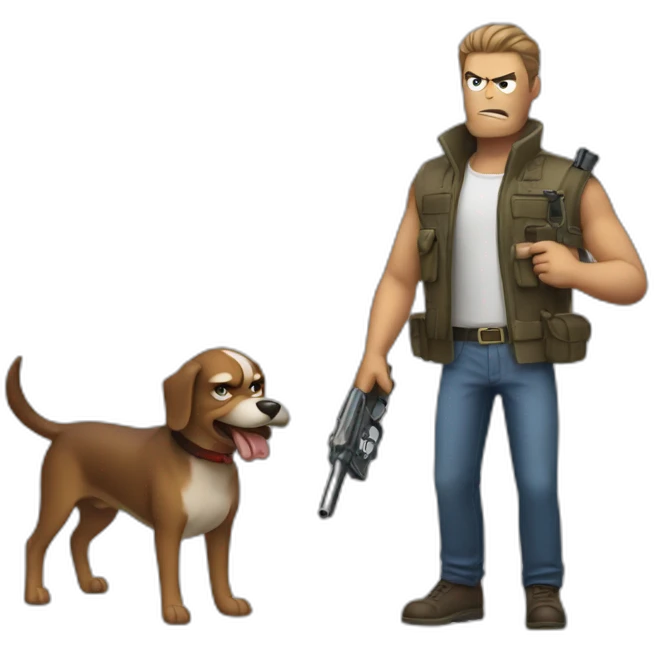 angry man with a dog and a gun  emoji