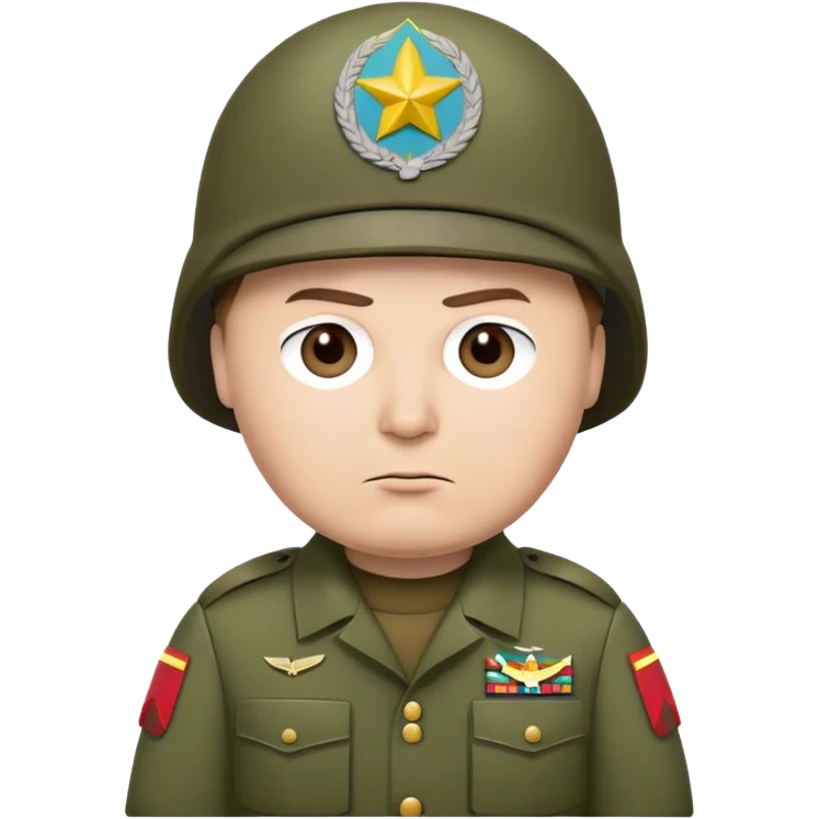 Cartman from South Park wearing army uniform, military helmet emoji