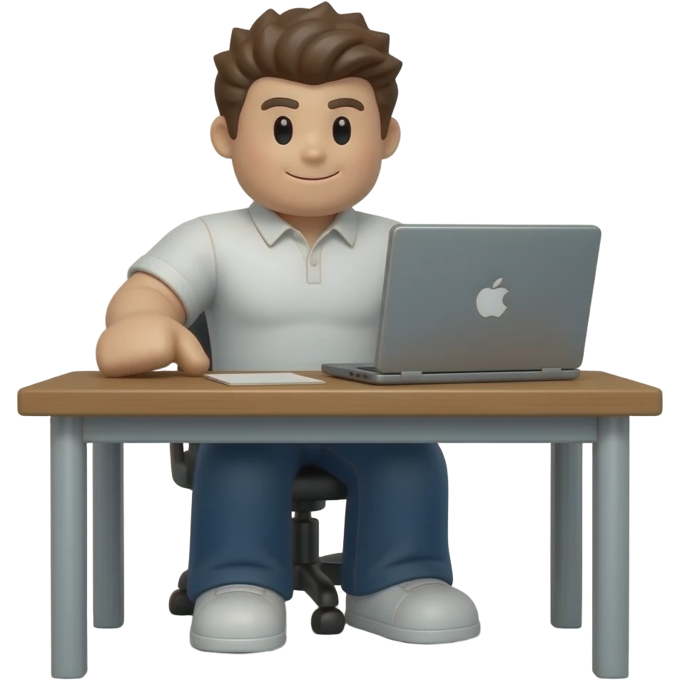 Genera un personaje de roblox de cuerpo completo sentado en un escritorio con una laptop emoji