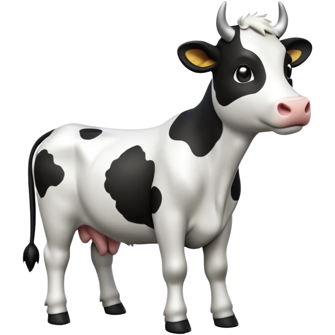 cinematic-[cow]-realistic-full-body-standing-emoji,-tail-flicking-lazily,-head-tilted-dramatically,-sleek-[black and white]-fur,-simplified-yet-realistic-focused-features,-highly-detailed,-glowing-with-an-almost-sarcastic-glow emoji