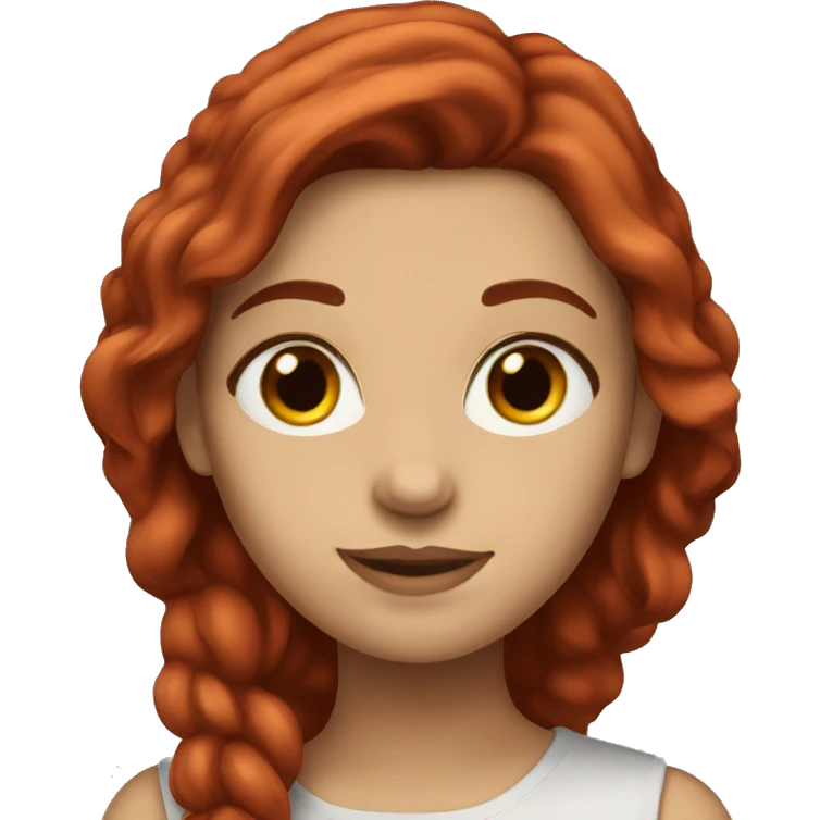 brunette with red tinted hair writing emoji