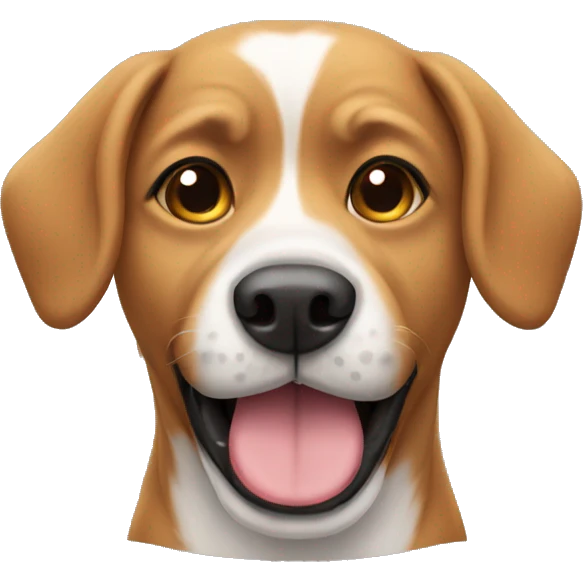 Dog wearing a ha emoji