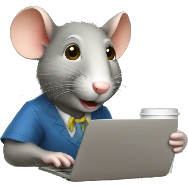 teacher rat drinking coffee and working on a laptop emoji