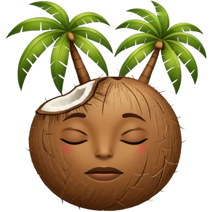 coconut tree, with a face, sleeping emoji