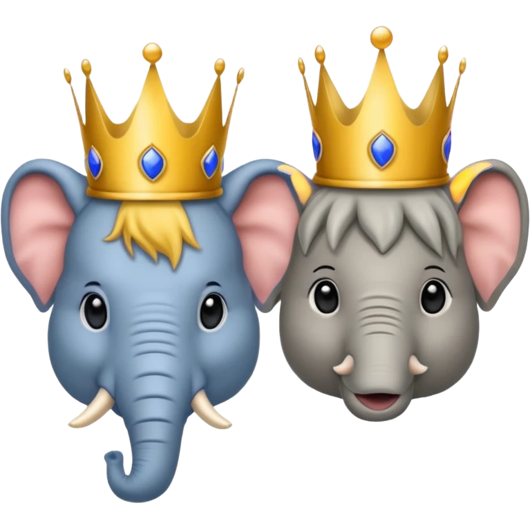 (Democratic Party) elephant facing (Republican Party) donkey neither wearing a crown.  Put face of Donald Trump wearing a crown in between them emoji