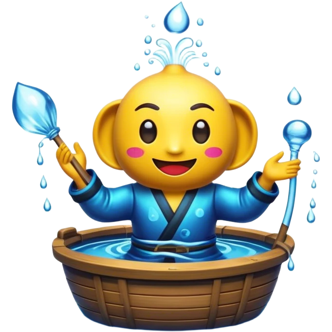 Cinematic Realistic Water Puppetry Pop Culture Emoji, depicted as a whimsical scene of traditional water puppetry rendered with dynamic textures and playful lighting. emoji